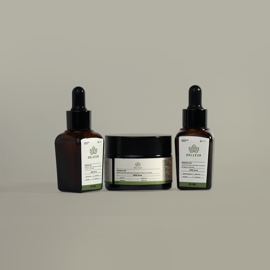 The Heritage Trio Box, Cold Pressed Sesame, Castor & Coconut Oil