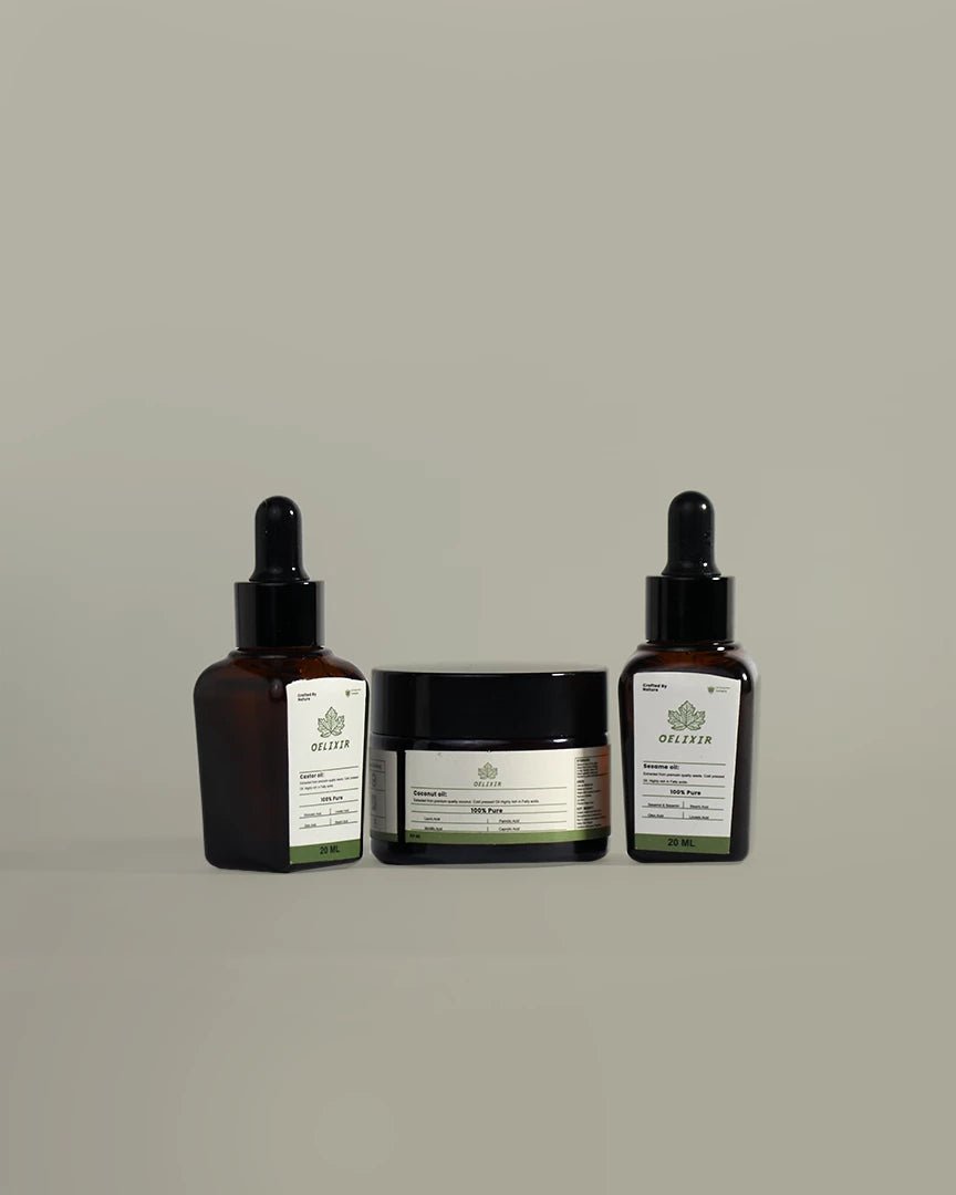 The Heritage Trio Box, Cold Pressed Sesame, Castor & Coconut Oil - OELIXIR